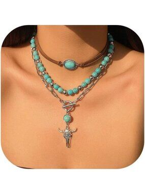Women's E3-cow Layered Boho Necklaces Cowgirl Jewellery Accessories Outfits